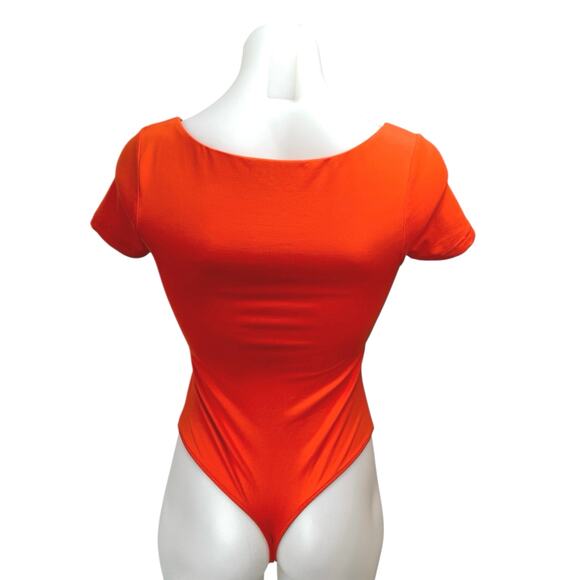 House Of Harlow 1960 Women's Red Orange Short Sleeve Square Neck Bodysuit Top XS - Picture 2 of 4